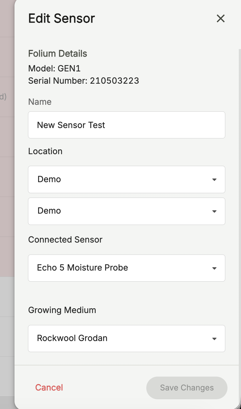 Farm Road Edit Sensor Details