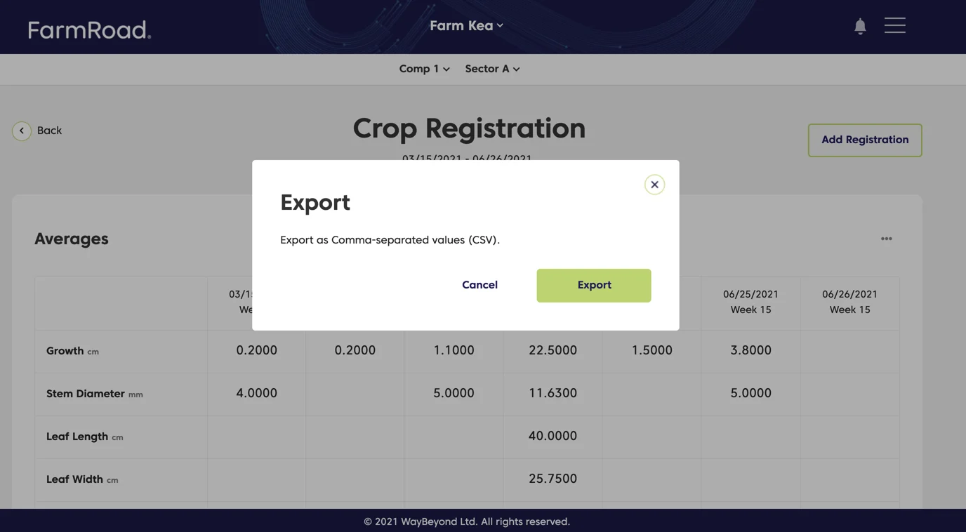 Farm Road Crop Registration Web Export Data