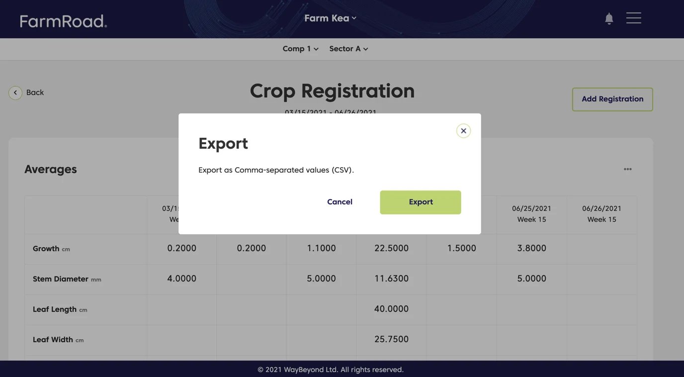 Farm Road Crop Registration Web Export Data