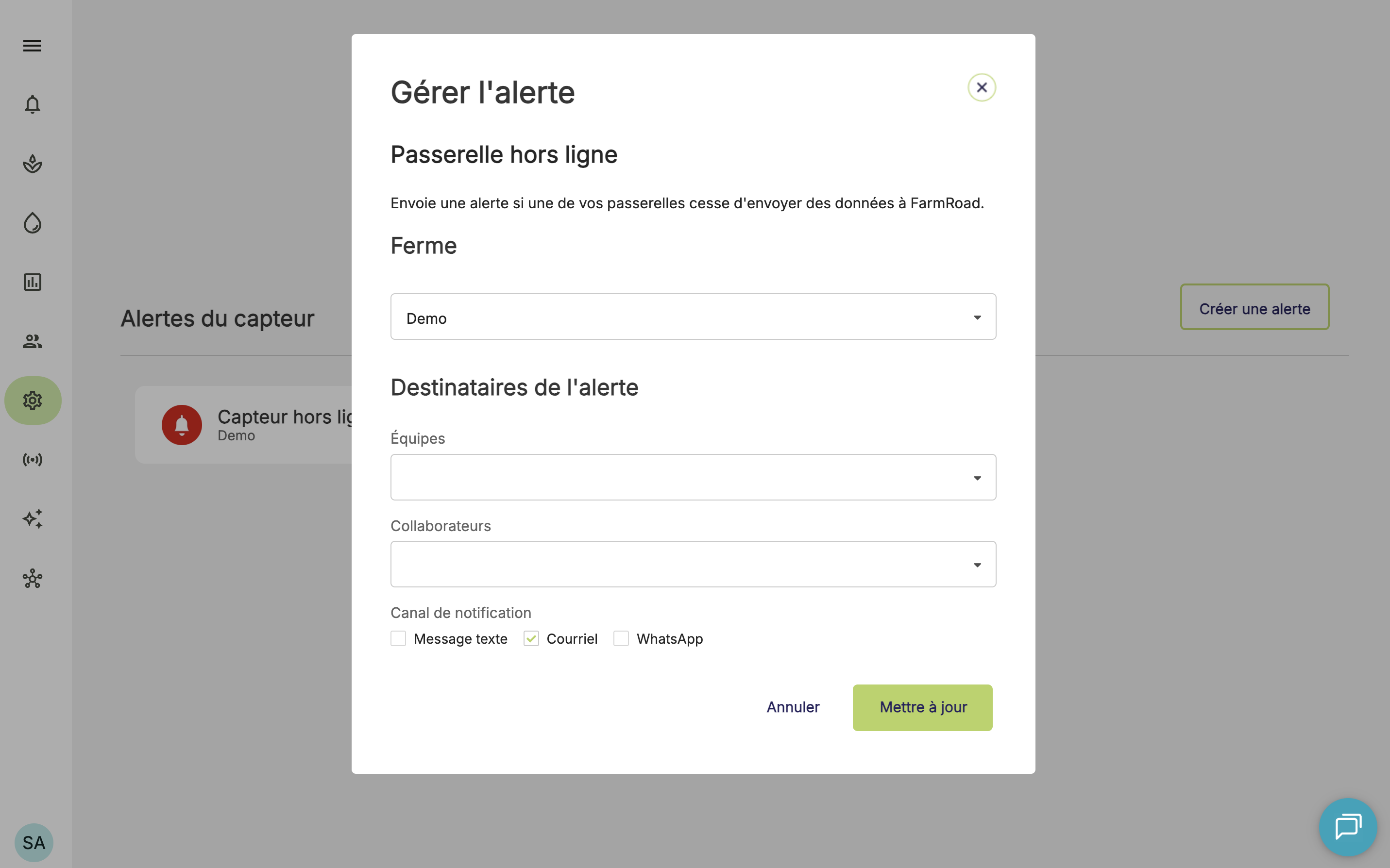 Farm Road Create Gateway Offline Alert Add Details FR