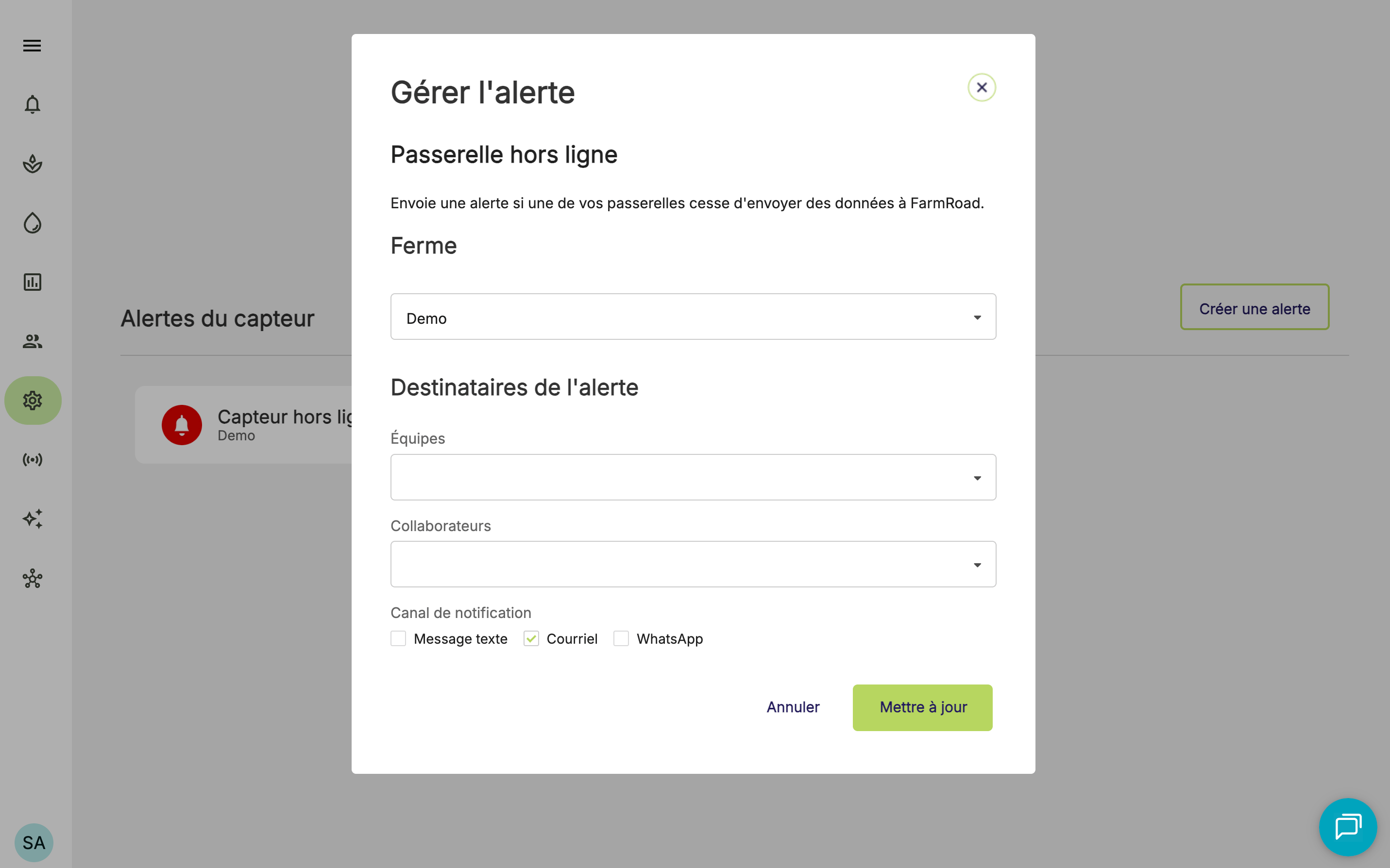 Farm Road Create Gateway Offline Alert Add Details FR