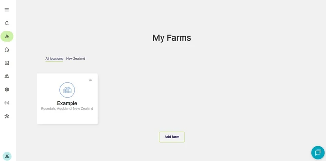 FarmRoad my farms page with example farm