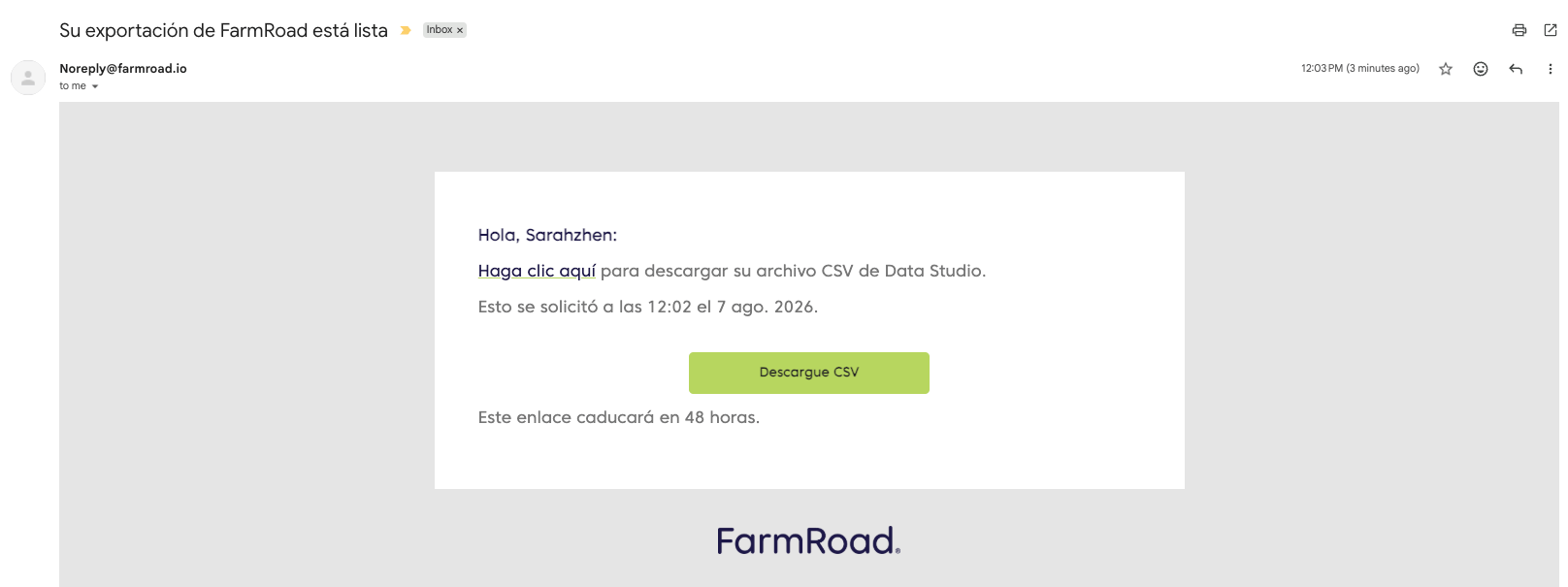 Farm Roaddownload CSV Export Email ES