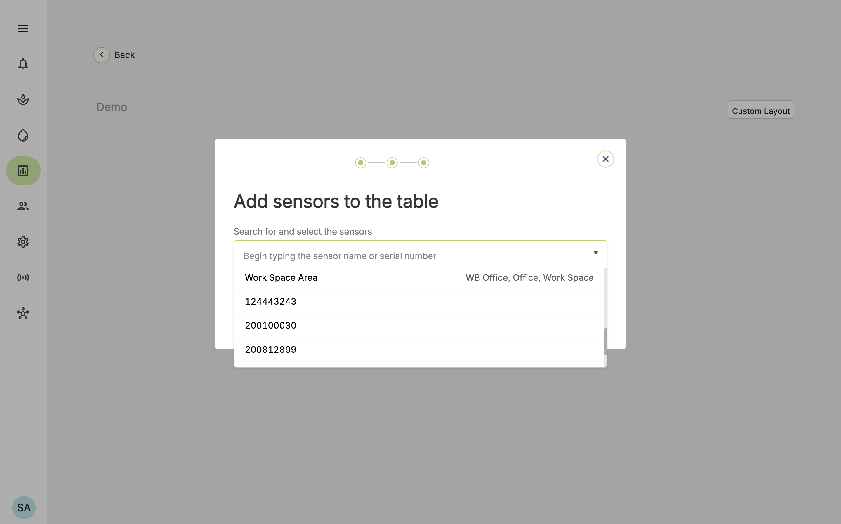 Farm Road Readings Table Select Sensors