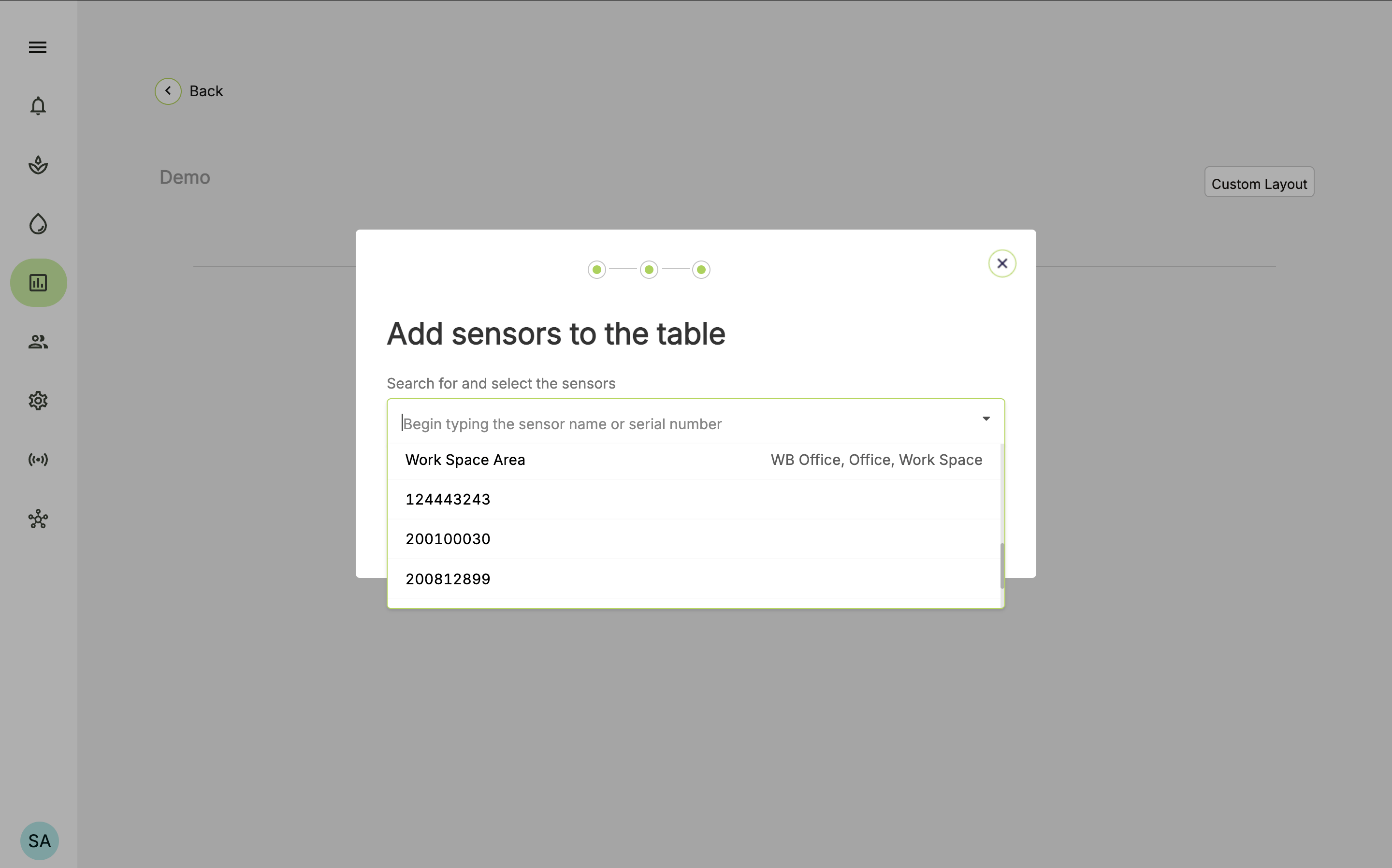 Farm Road Readings Table Select Sensors