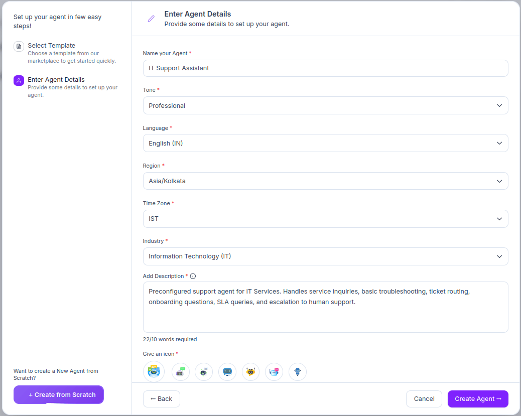 Enter Agent Details - Template Flow