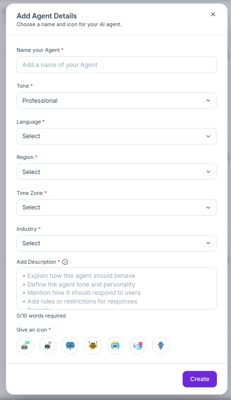Add Agent Details - Create from Scratch