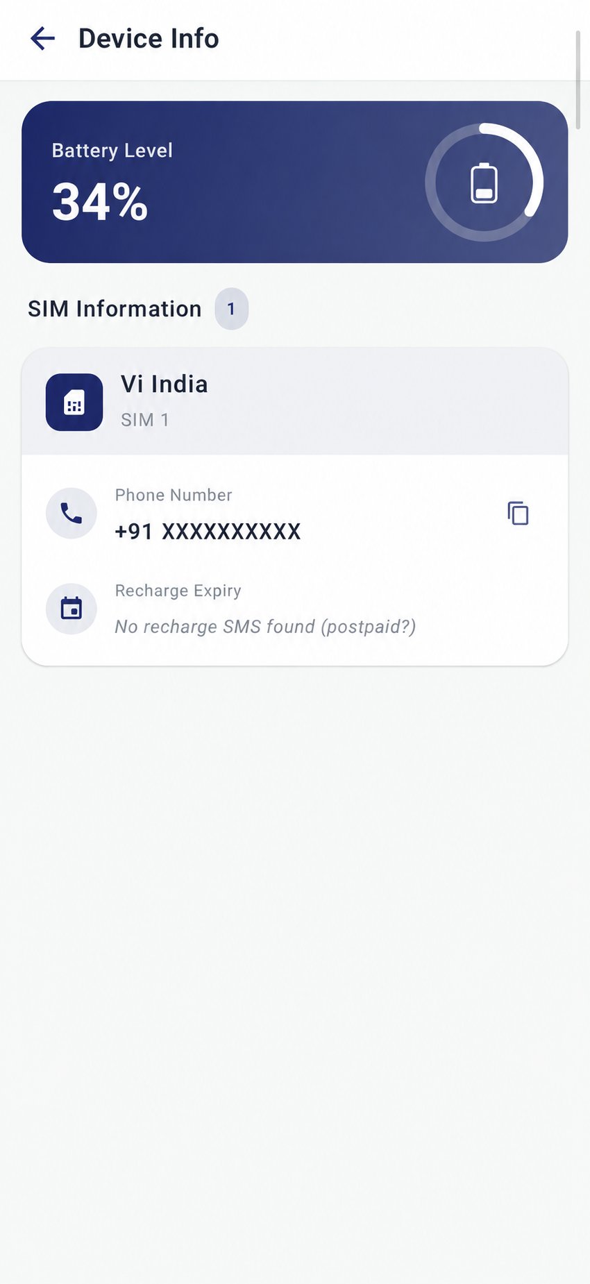 Valuez AI device information with battery and SIM details