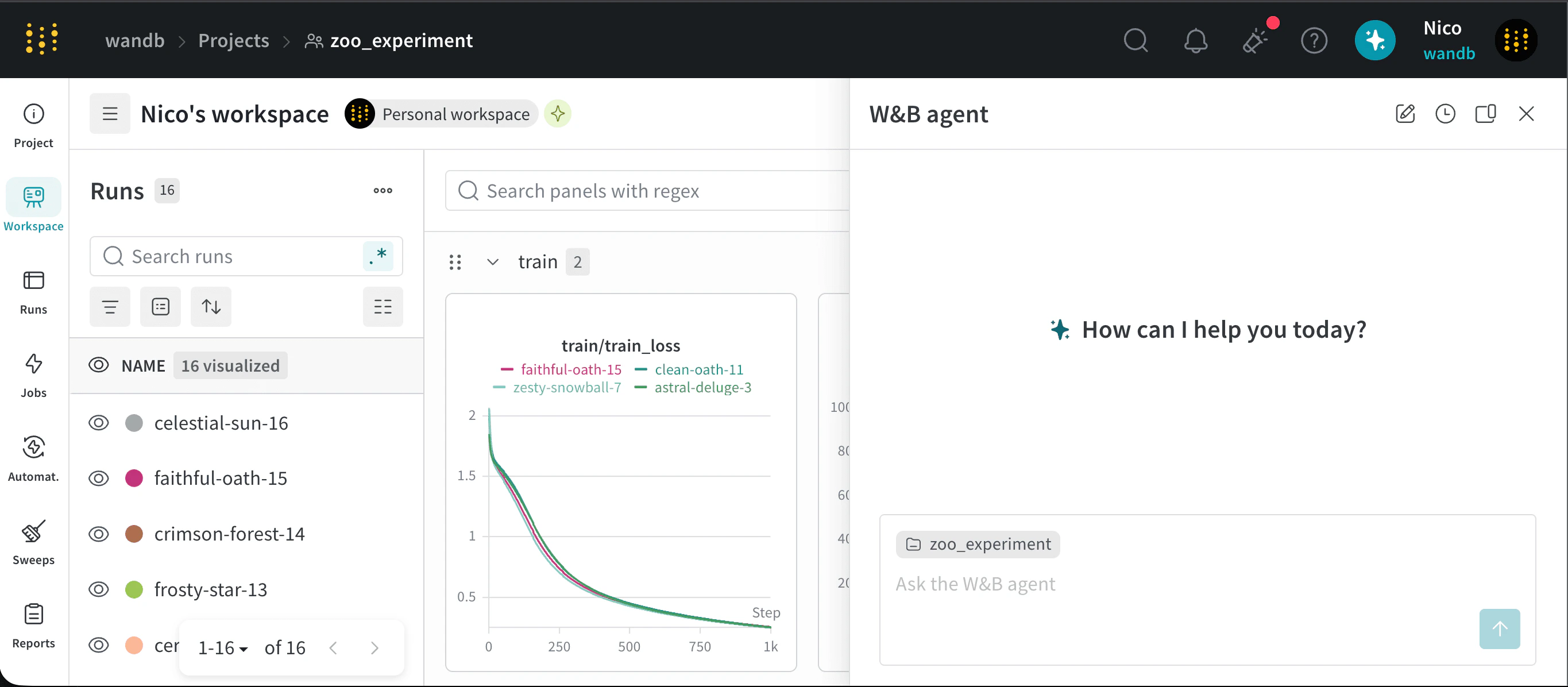 Blank W&B Agent chat window