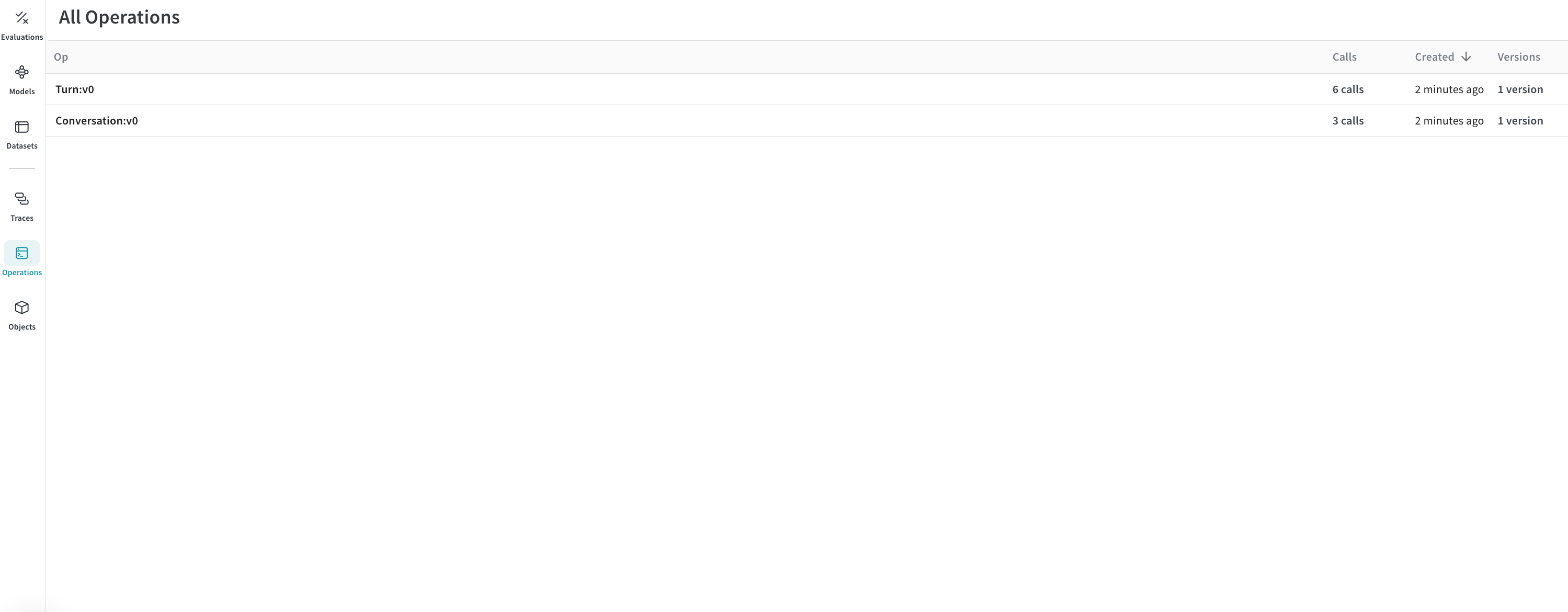 Conversation and Turn operations in the Weave UI