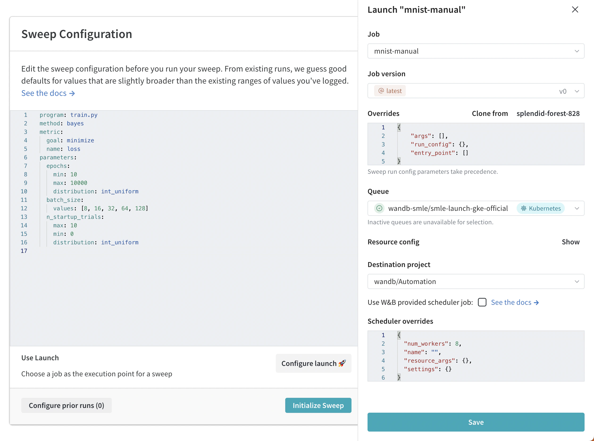 Launch sweep configuration