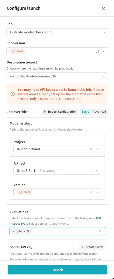 Example model checkpoint evaluation job