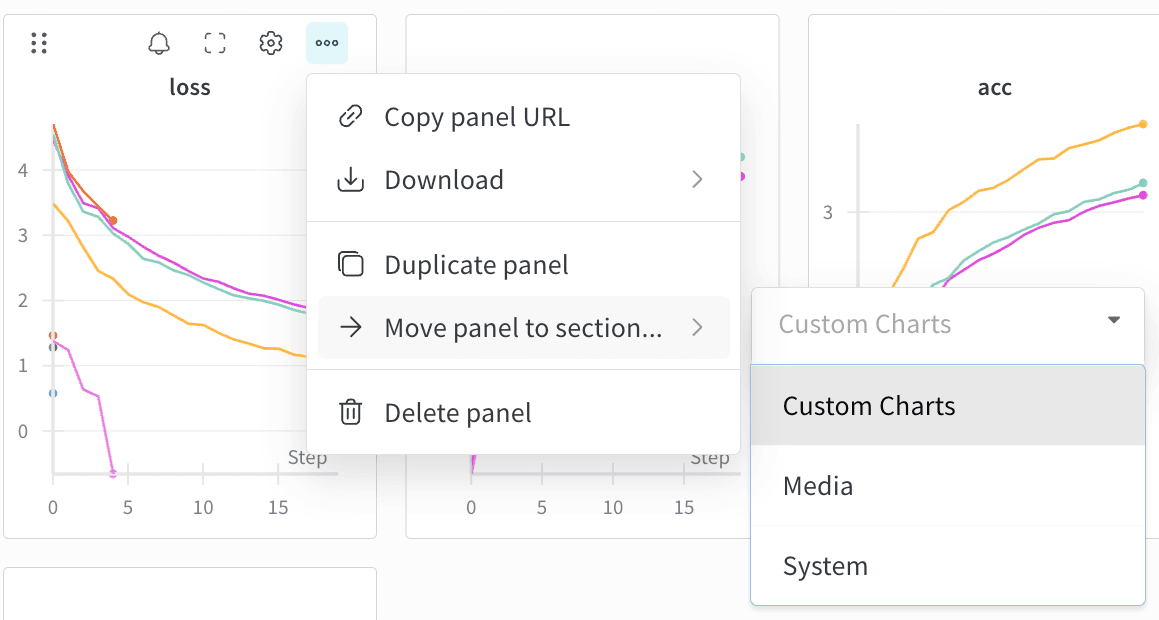 セクション間でパネルを移動する