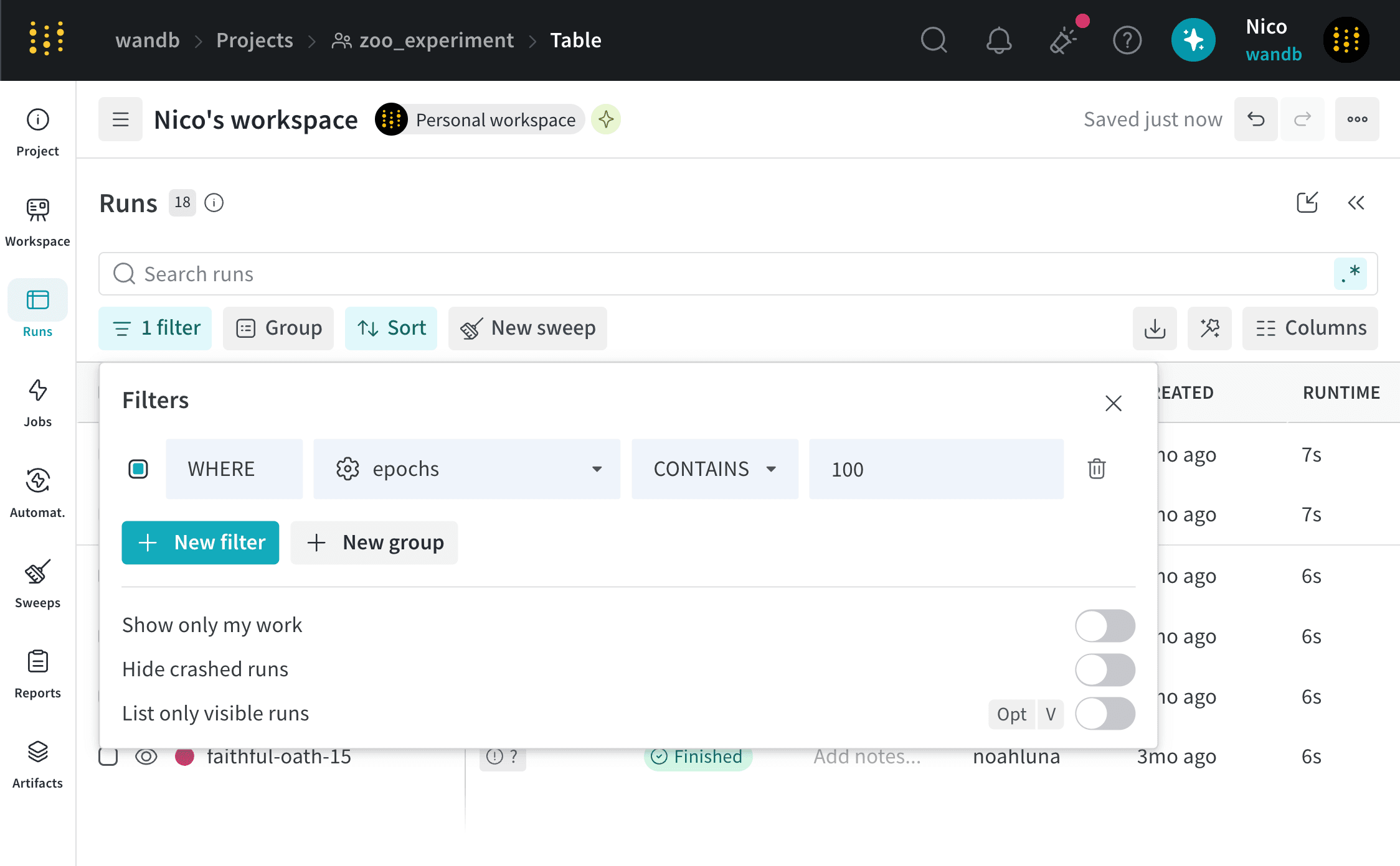 Filter runs by run config