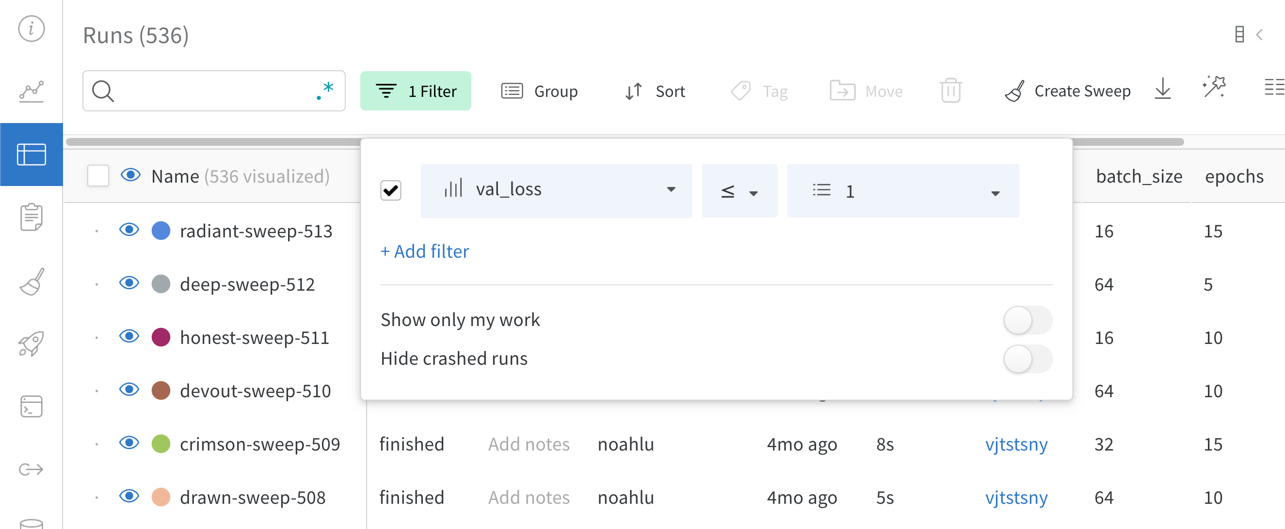 Run filtering example