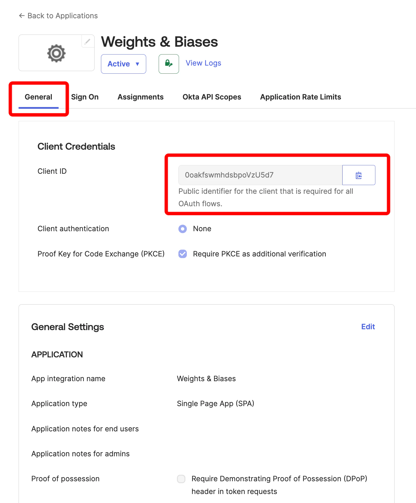 Okta Client ID の場所