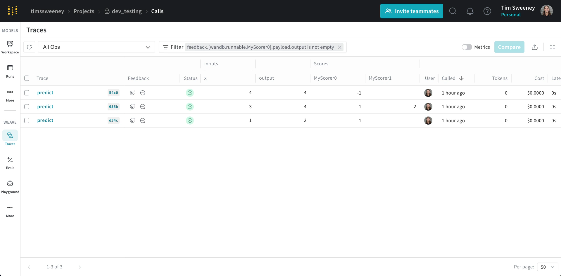 Appels filtrés sur le nom du Scorer