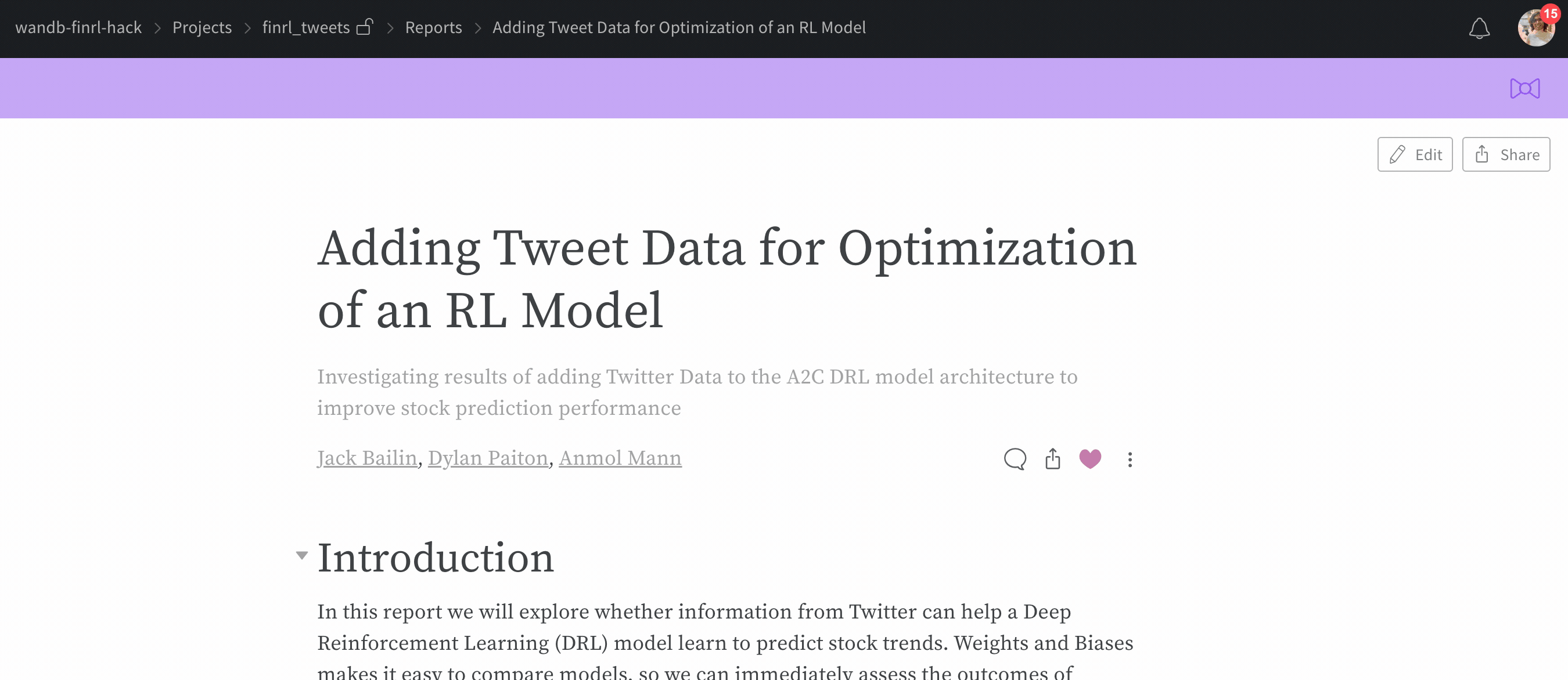 「Public」プロジェクト内のレポートの共有モーダル