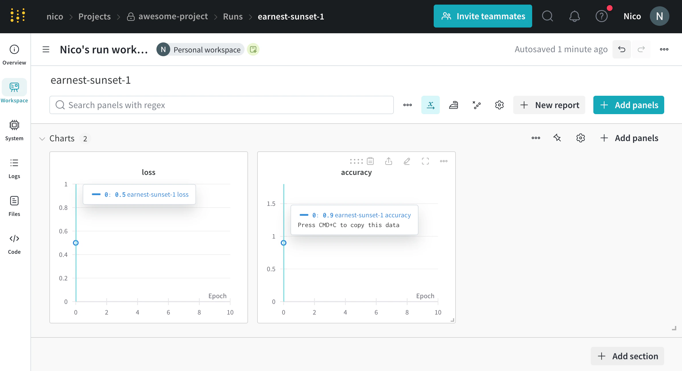 Workspace d’un run
