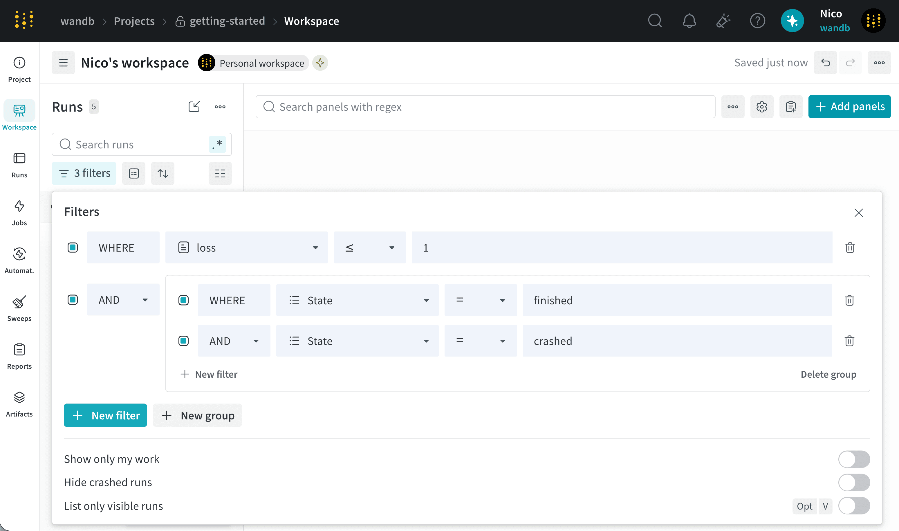 Combine filters with AND and OR conditions
