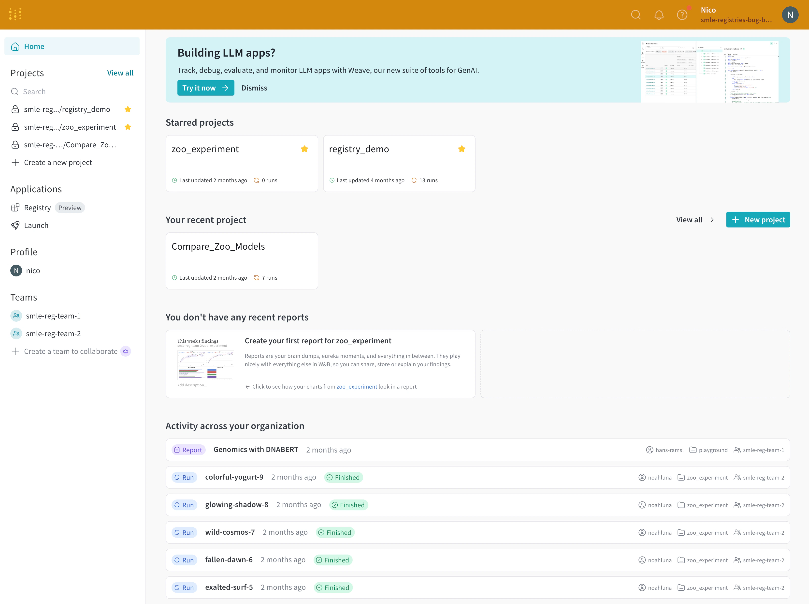 Starred projects section