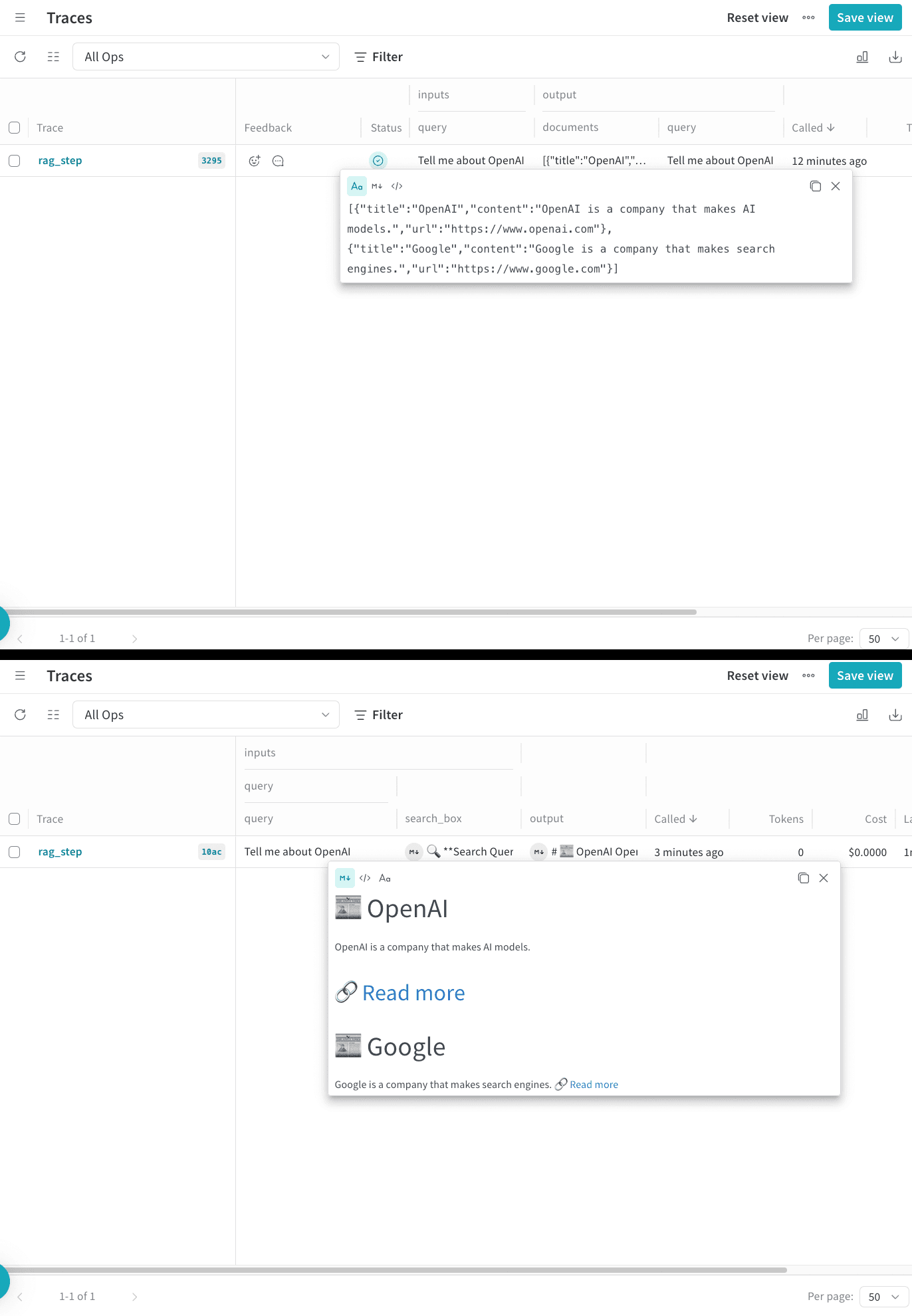 A Call rendered in the Weave UI using the code sample.
