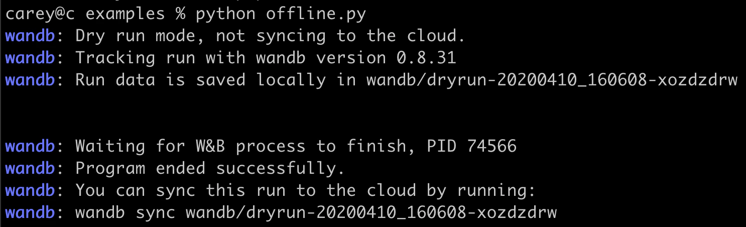 Offline mode terminal output
