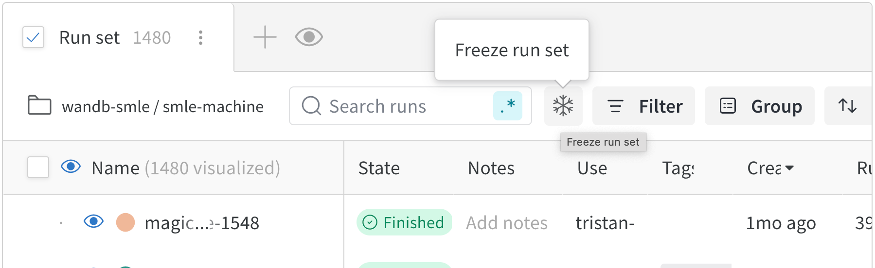 Runset 고정 버튼