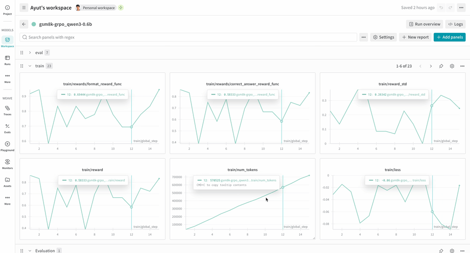 verifiers wandb run page