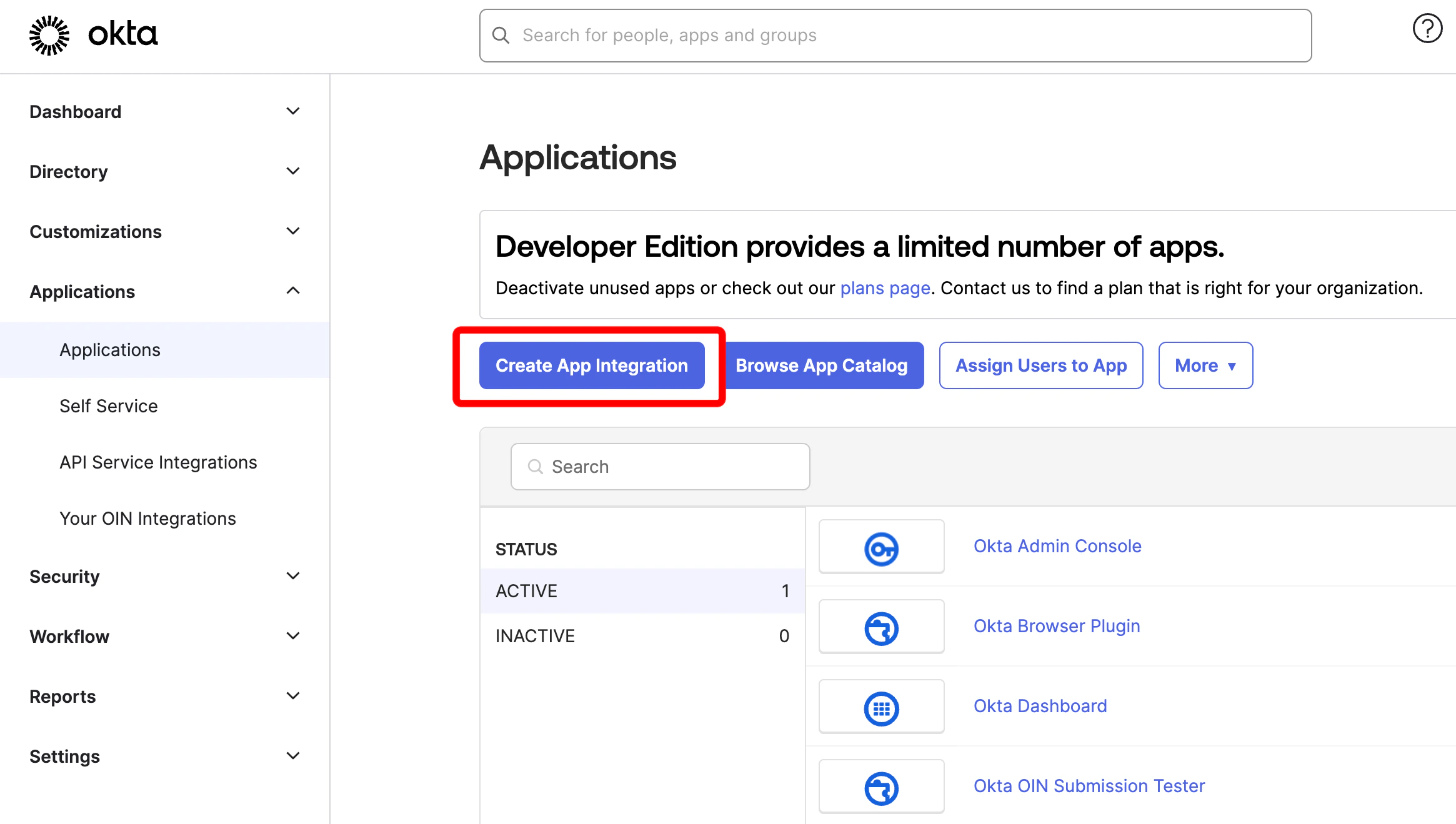 Create App integration 버튼