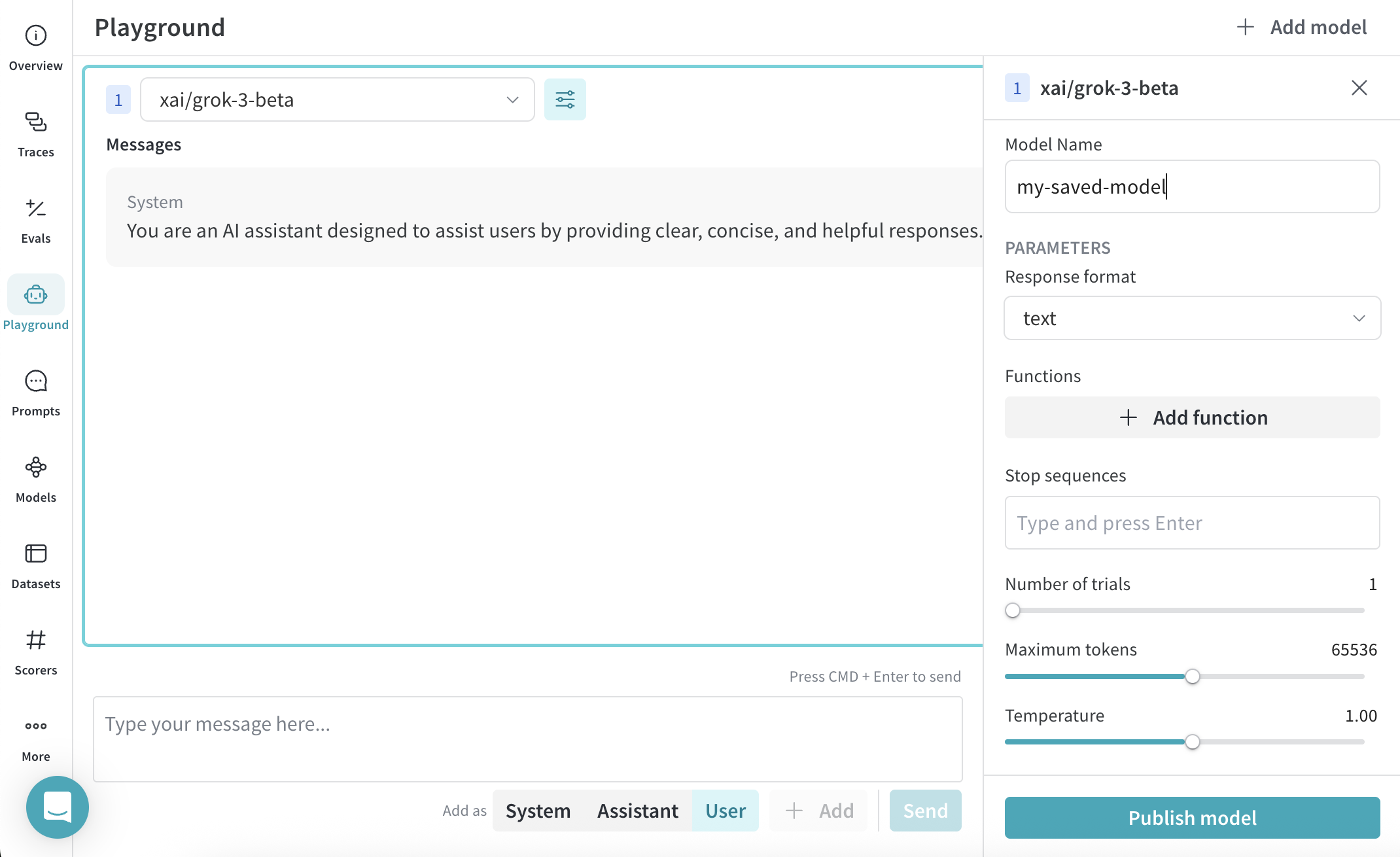 Saving a model in the Playground