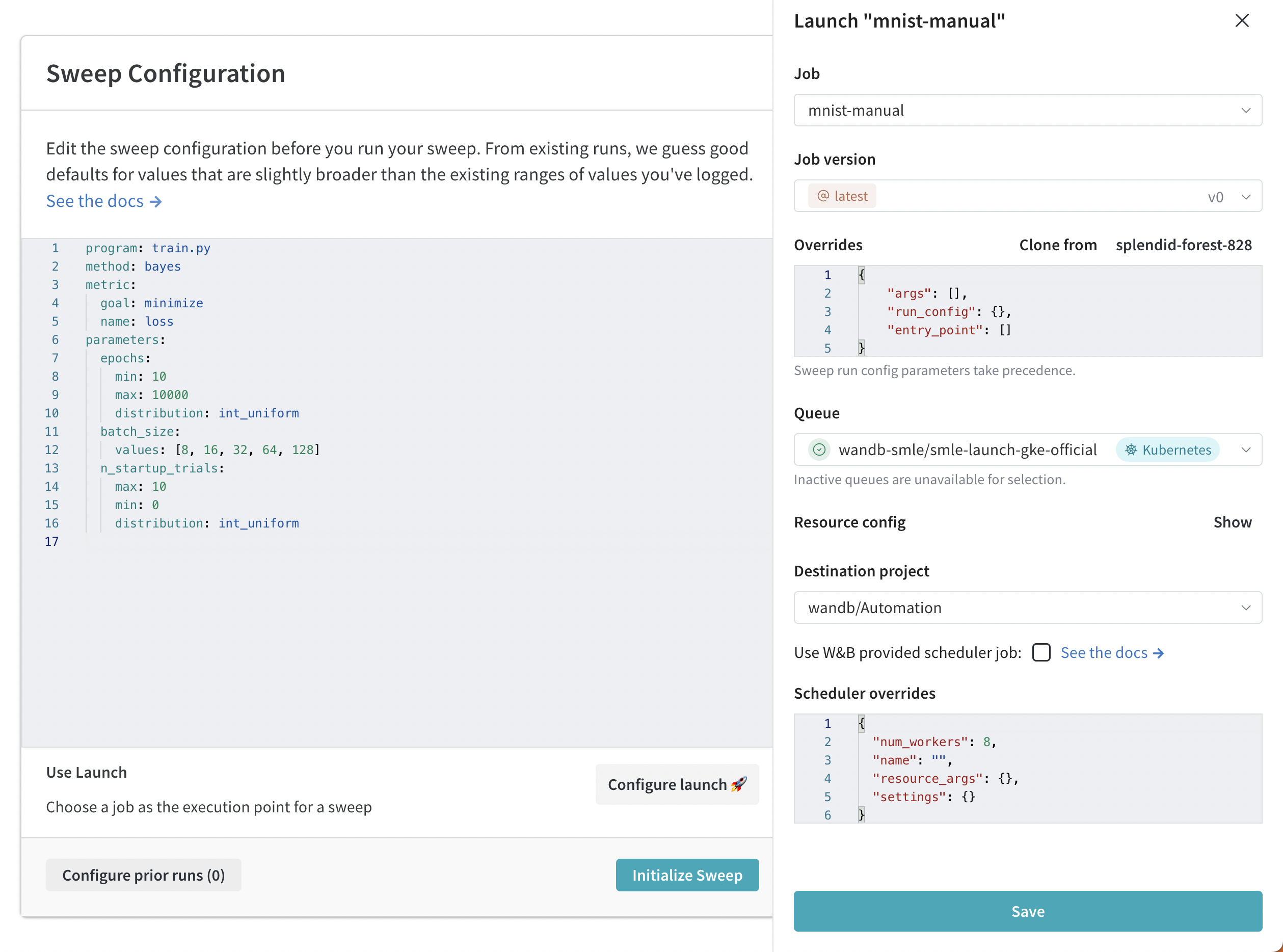 Launch sweep configuration