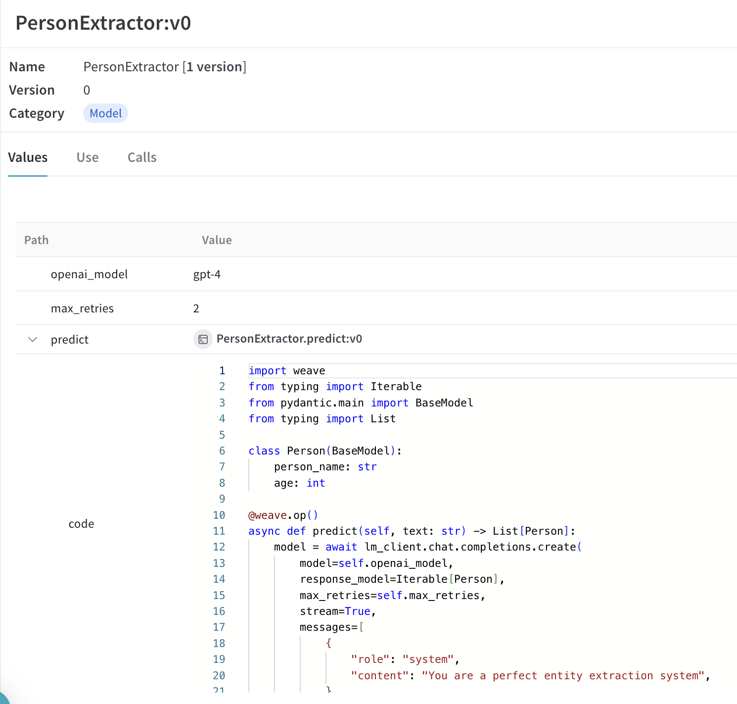 Screenshot showing Instructor Weave Model tracing and versioning