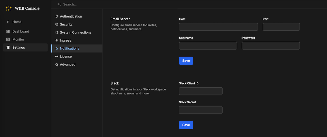 System Console notifications