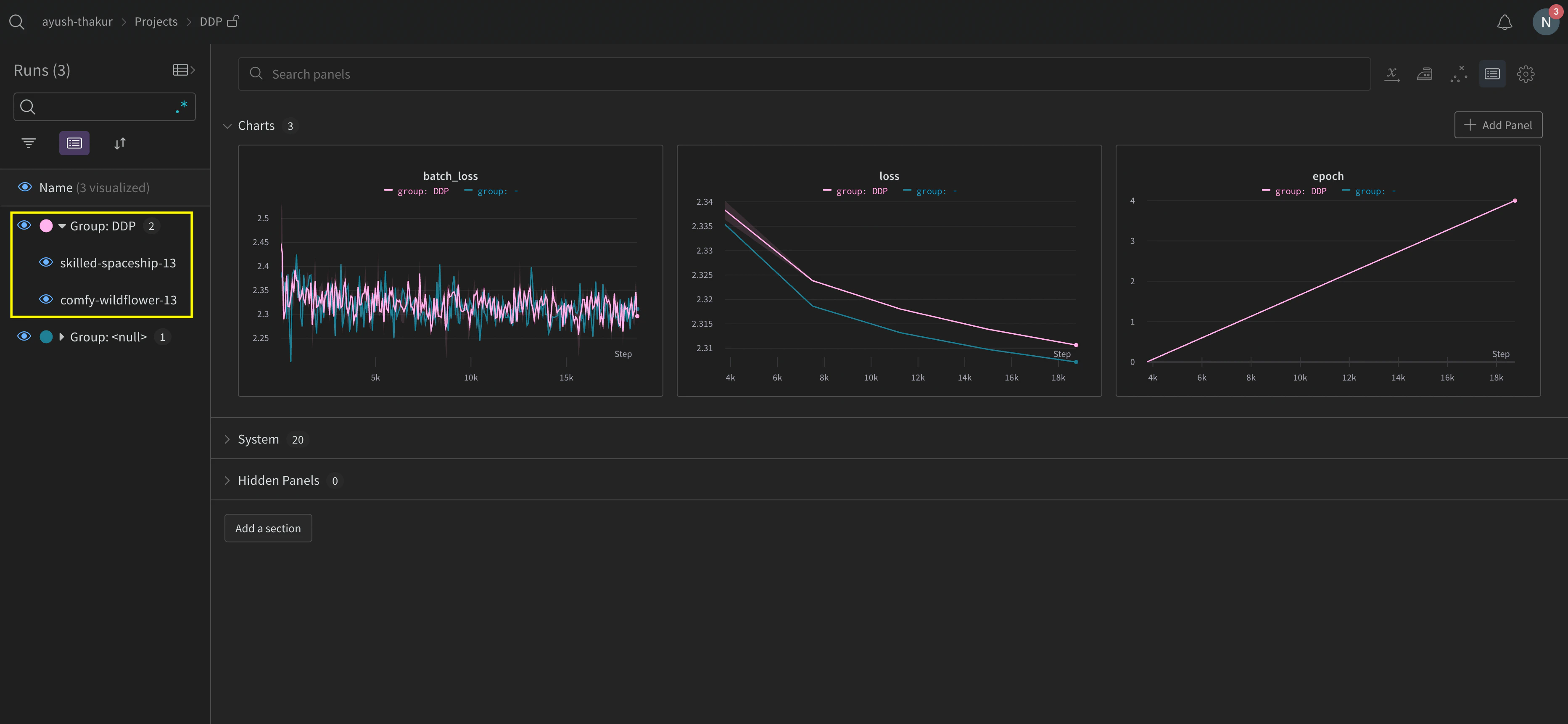 Grouped distributed runs