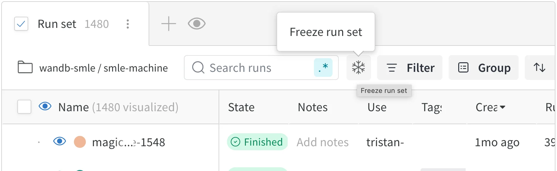 Freeze runset button