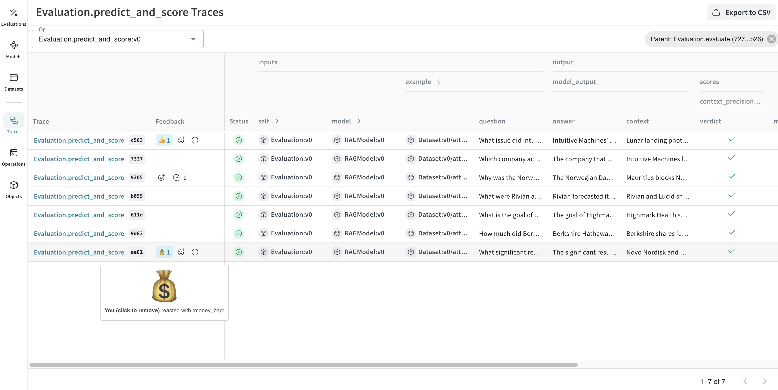 Grille des appels avec colonne Feedback