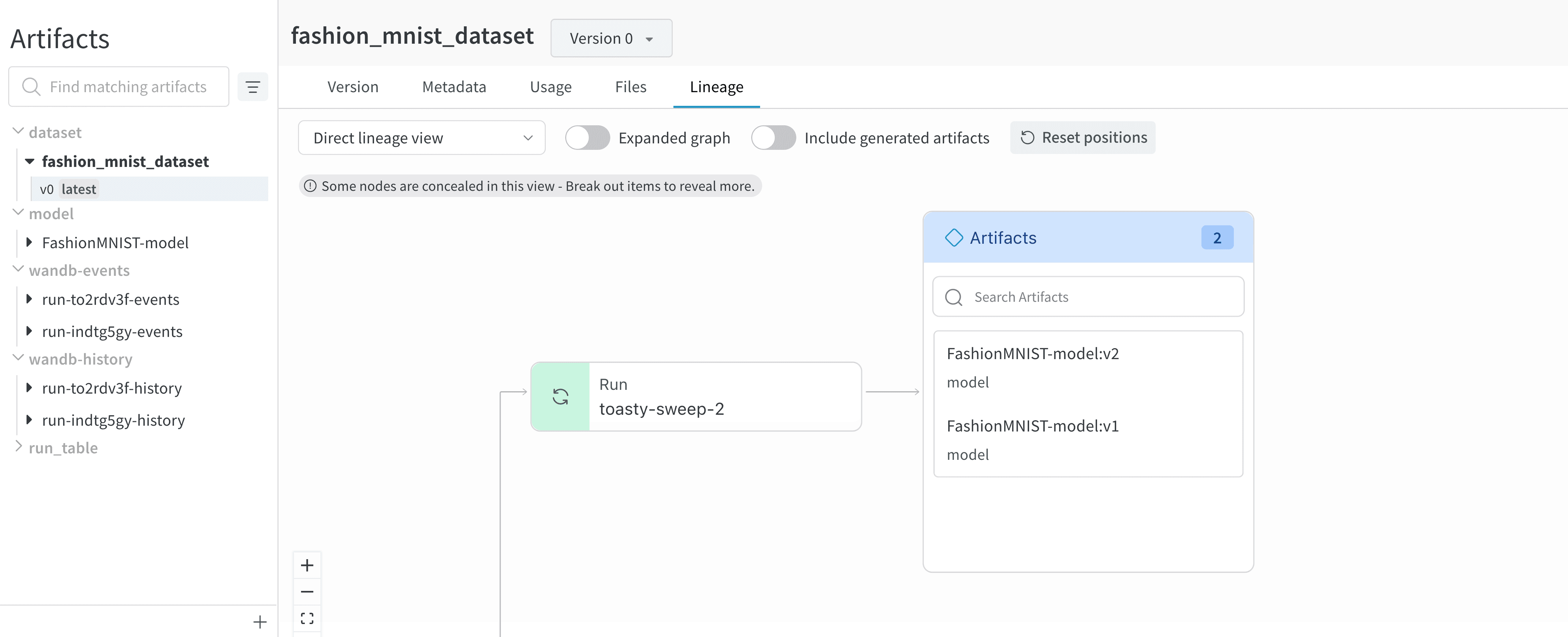 Cluster de versions d'artifact dans un graphe de traçabilité