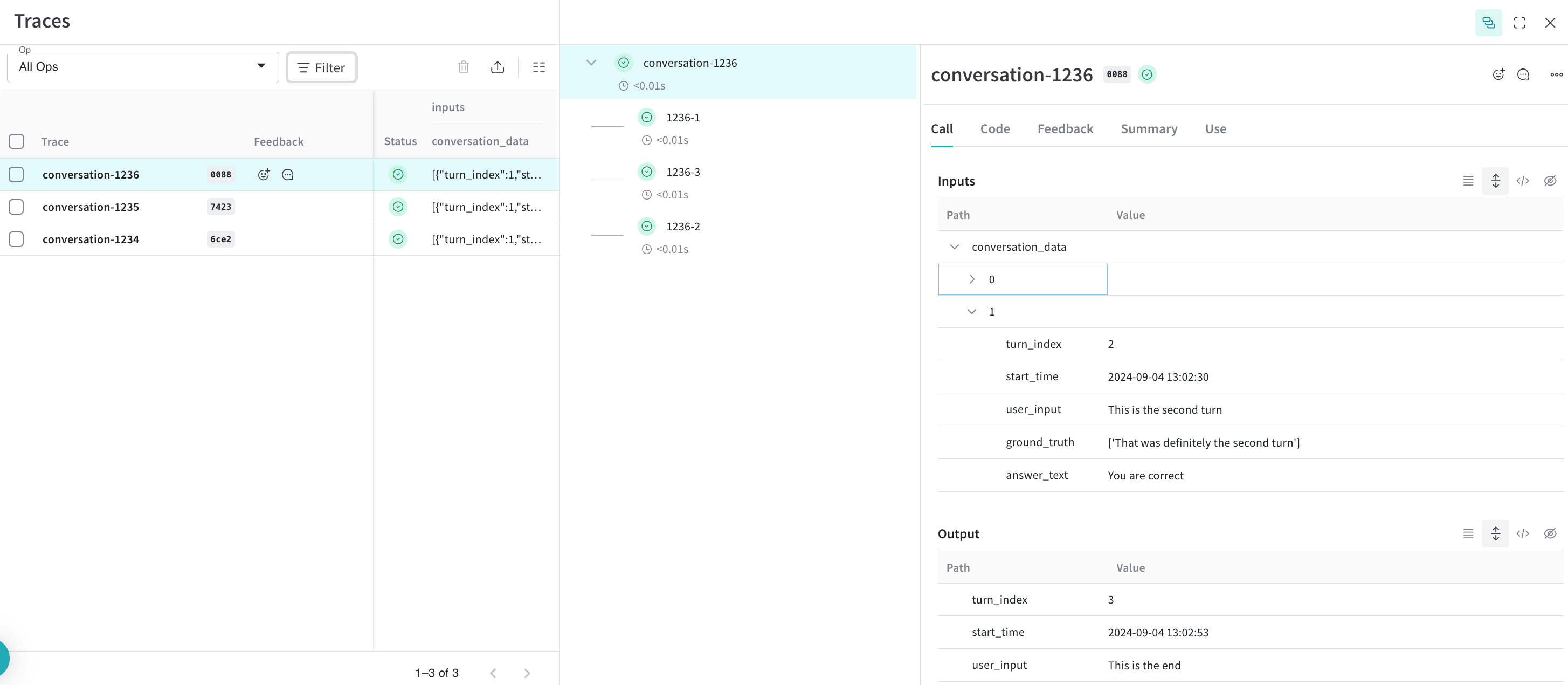 Weave UI にインポートされた会話のトレース