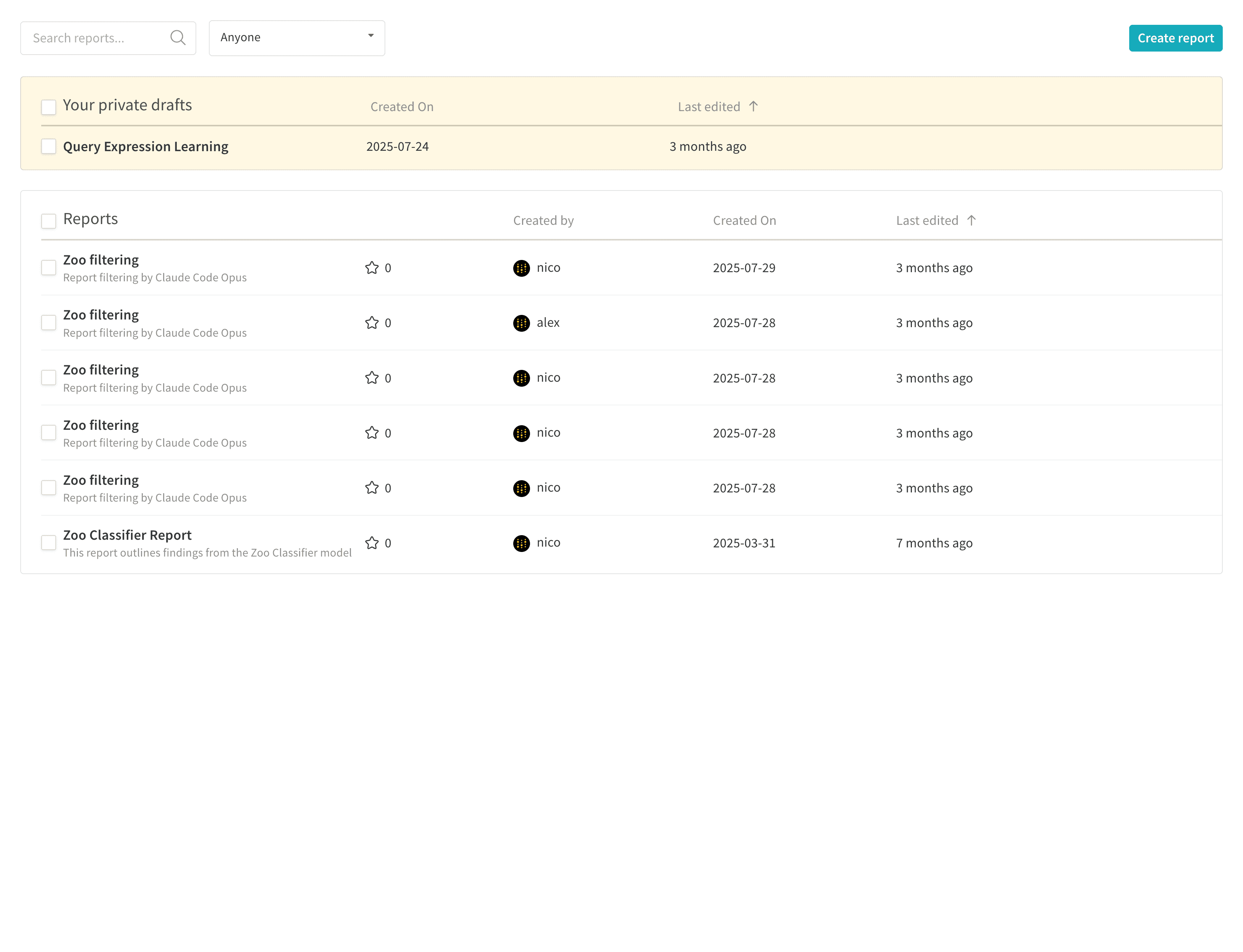 Reports tab