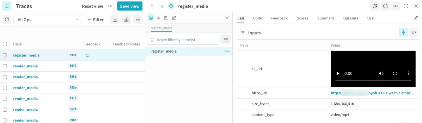 A referenced image rendering inline in the Weave Traces view, resolved from a bucket URI that points at an object in your own cloud bucket.