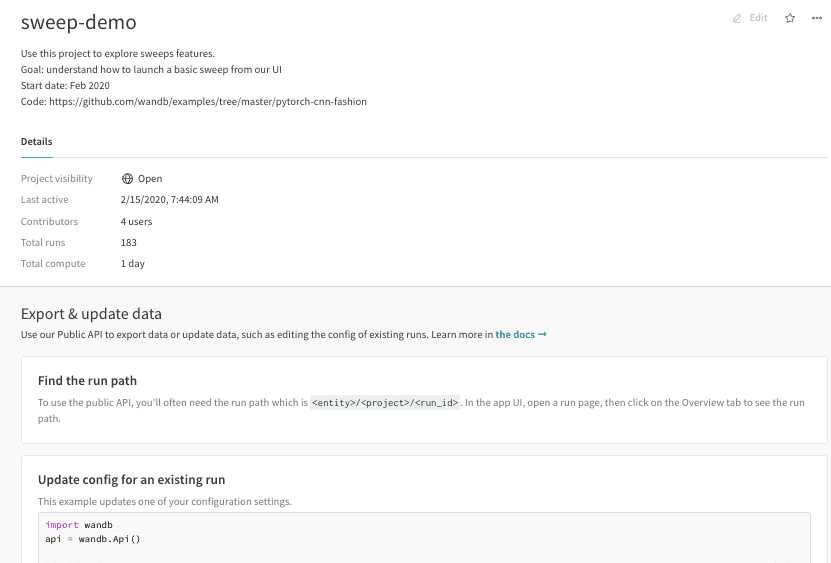 Project overview tab
