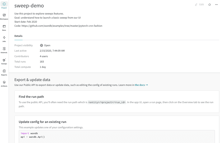 Project overview tab