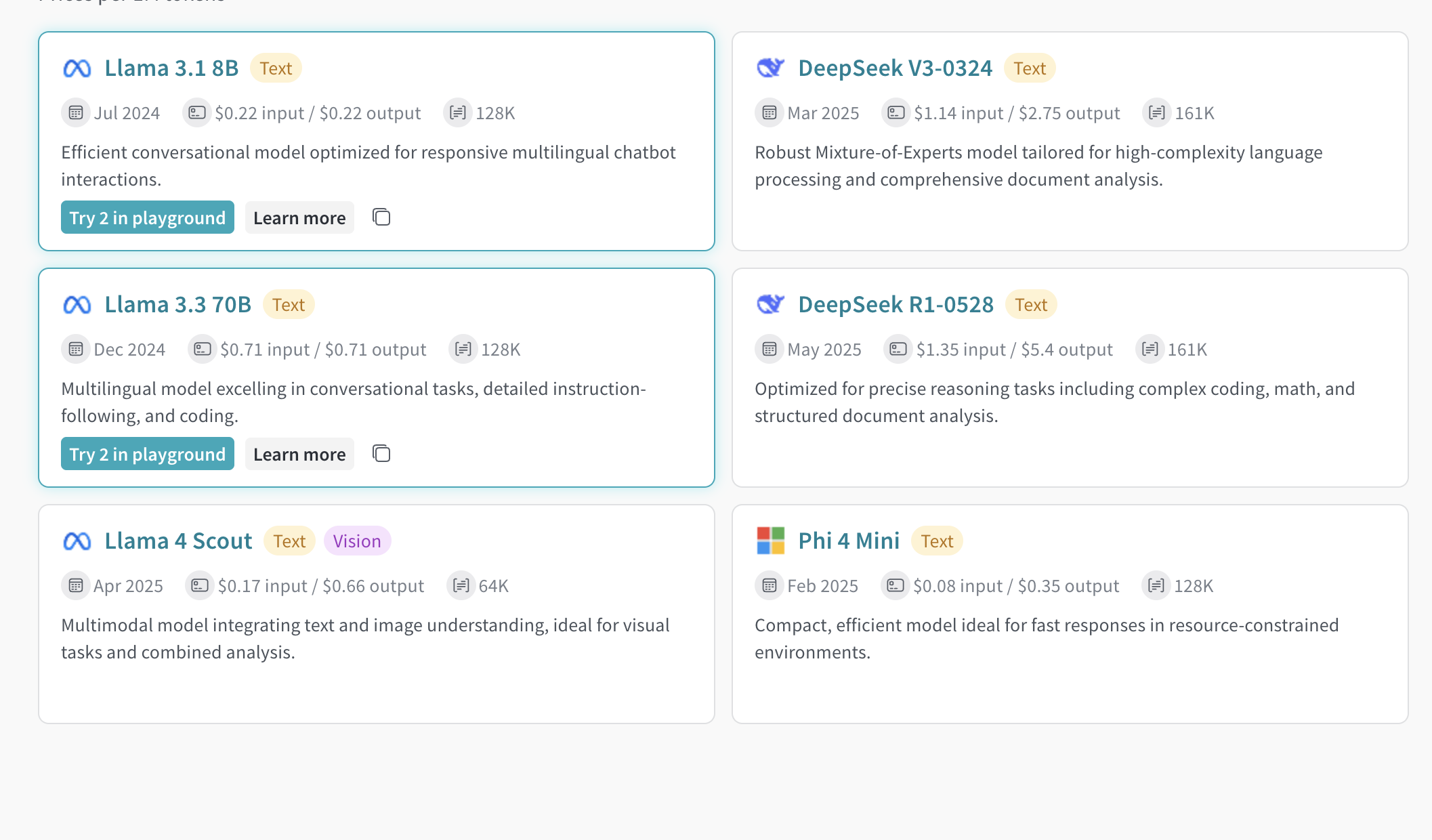 Playground에서 비교할 여러 모델 선택하기