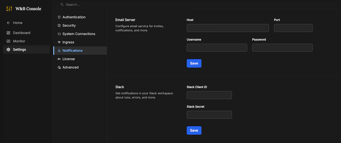System Console notifications