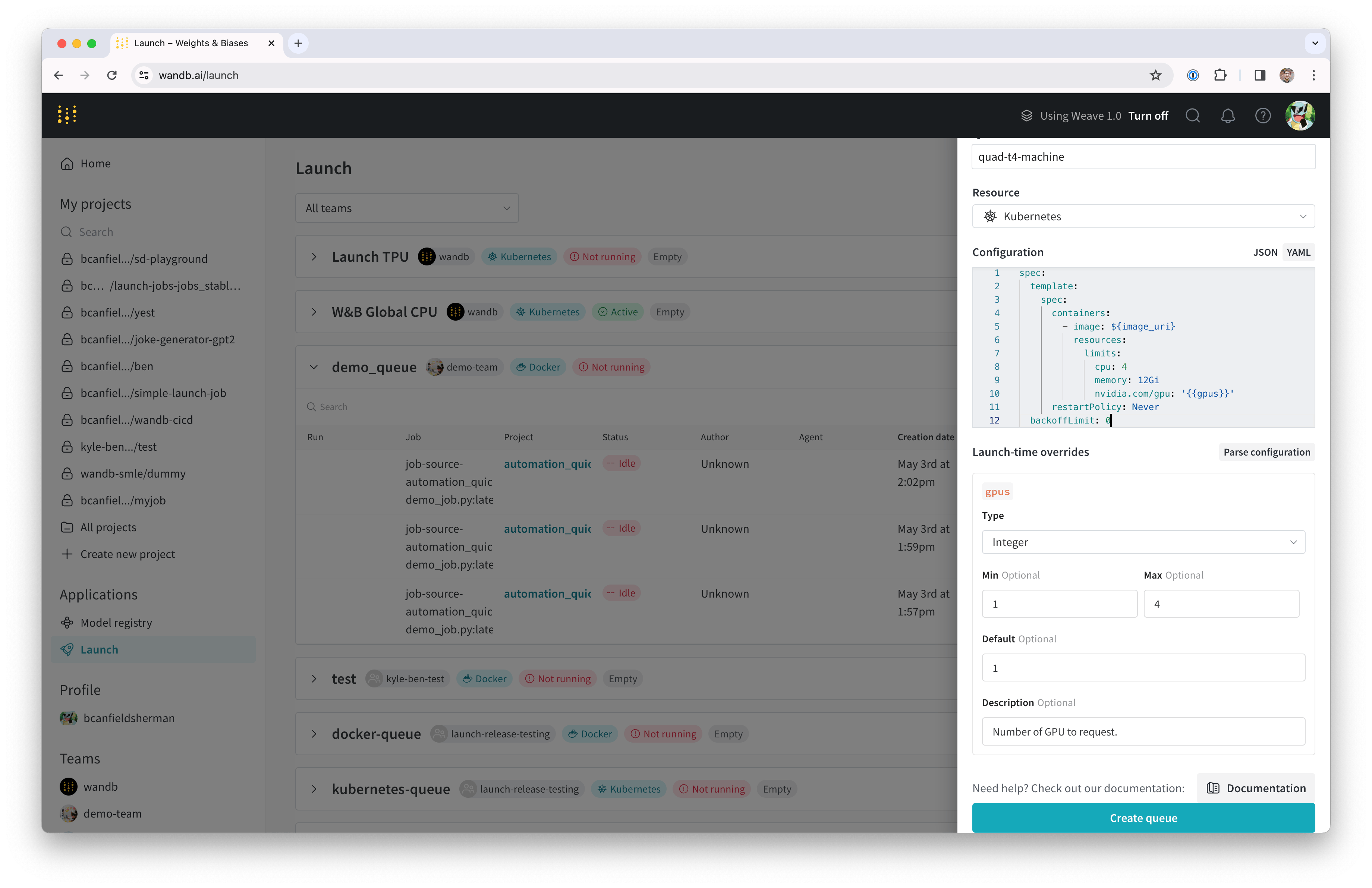 Queue creation drawer