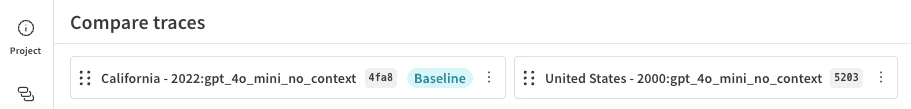 Vue de comparaison montrant l’objet de référence sélectionné tout à gauche dans la barre de comparaison.