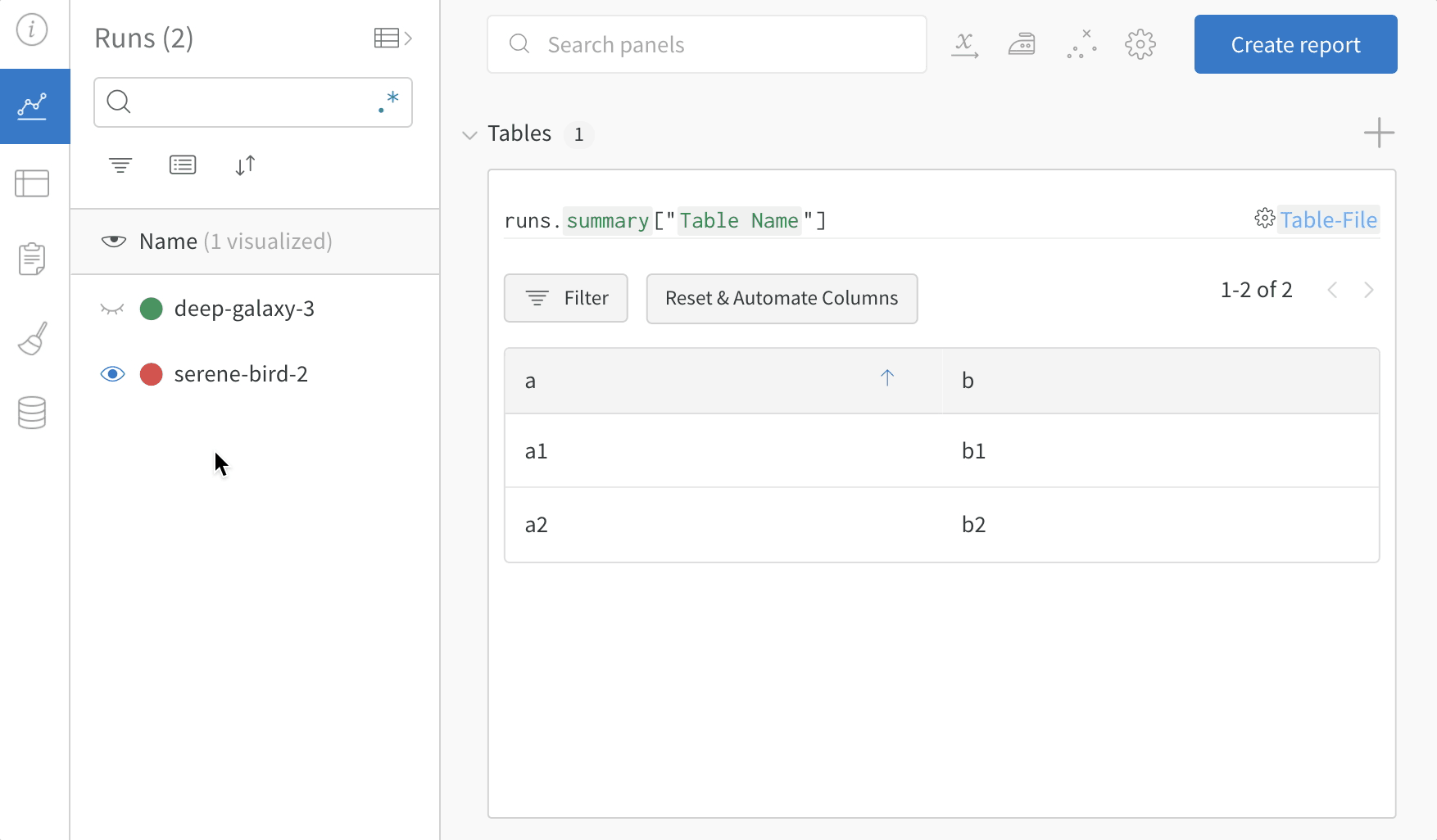 Cross-run table comparison