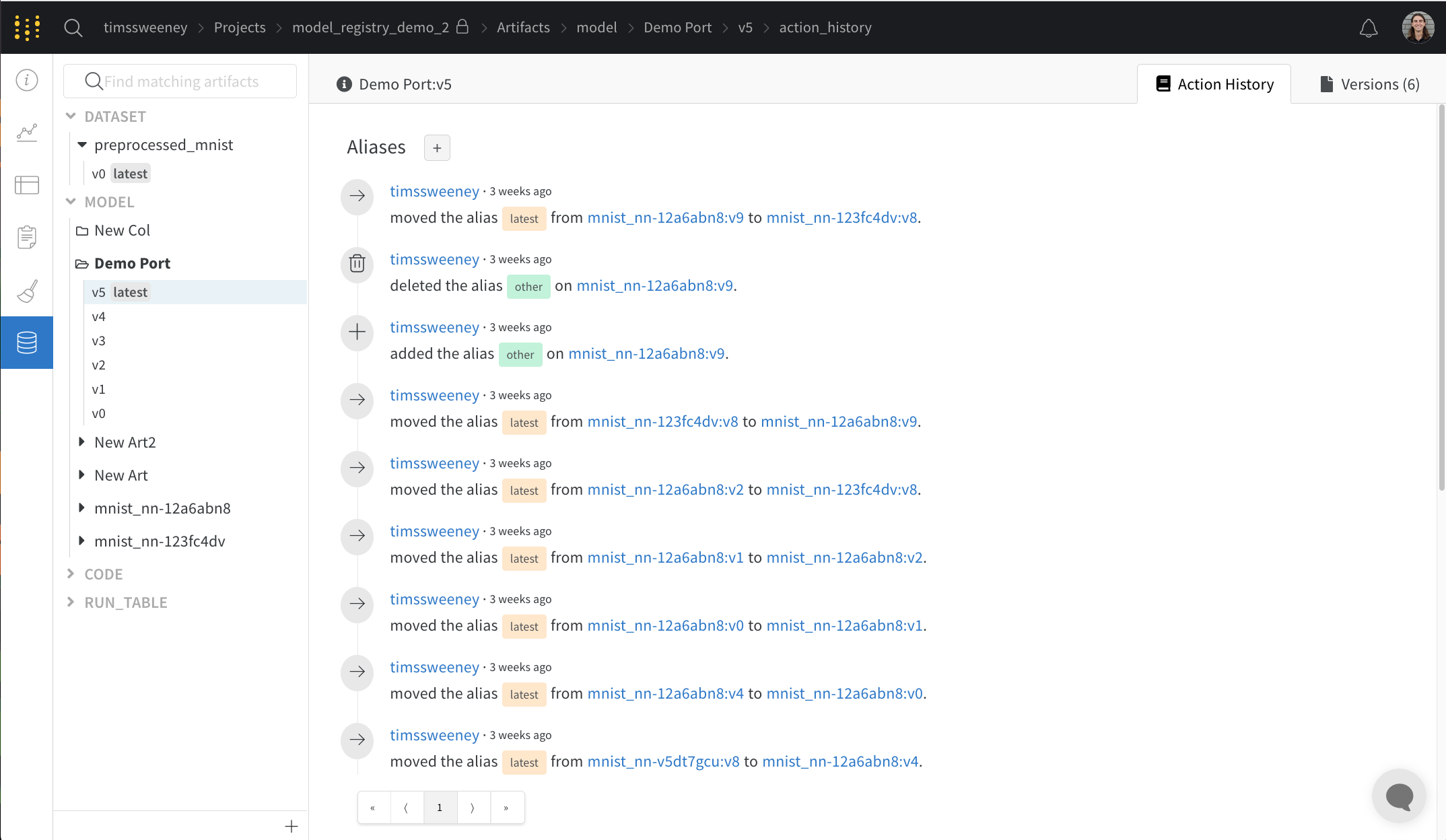 Action history audit