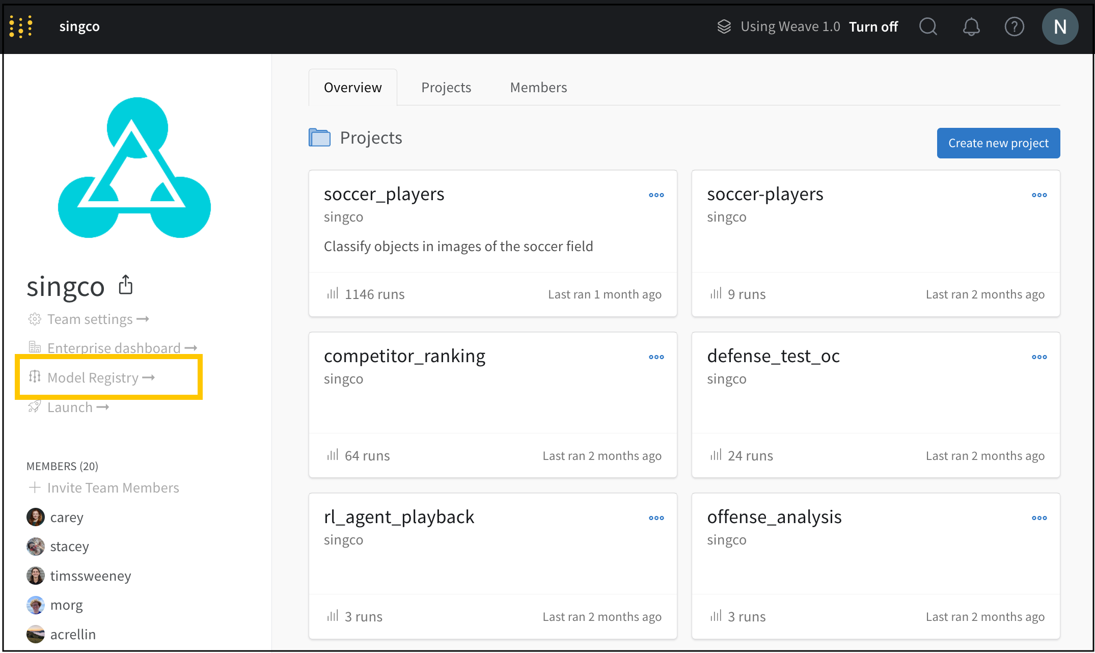 Create registered model